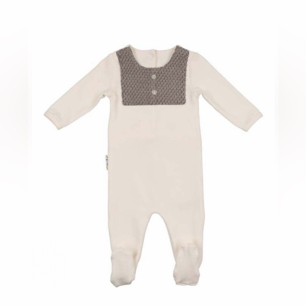 Manière Child Velour Gray Bib Off White Footie